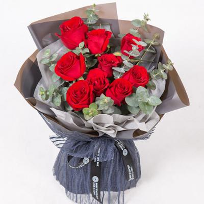 9朵卡罗拉红玫瑰花束 同城鲜花配送