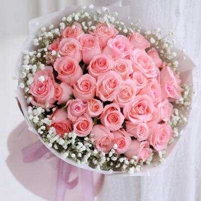 33朵戴安娜粉玫瑰花束 同城鲜花配送