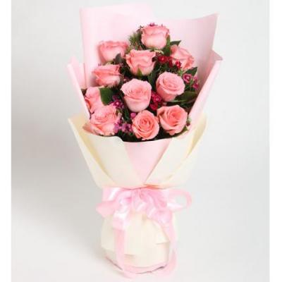 11朵戴安娜粉玫瑰花束 同城鲜花配送