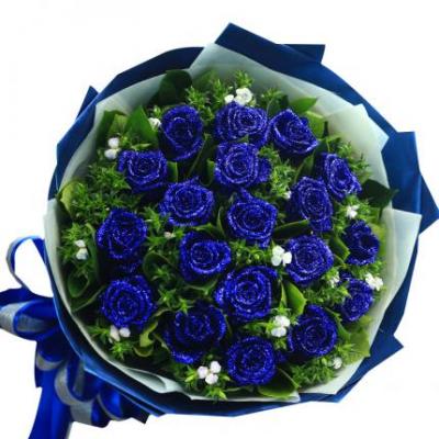 19朵蓝色妖姬玫瑰花束 同城鲜花配送