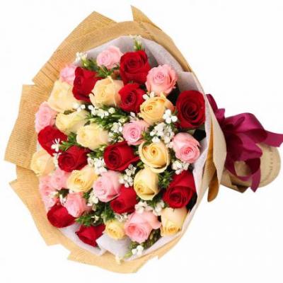 33朵混色玫瑰花束 同城鲜花配送
