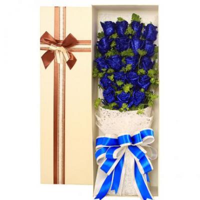 19朵蓝色妖姬玫瑰花束礼盒 同城鲜花配送