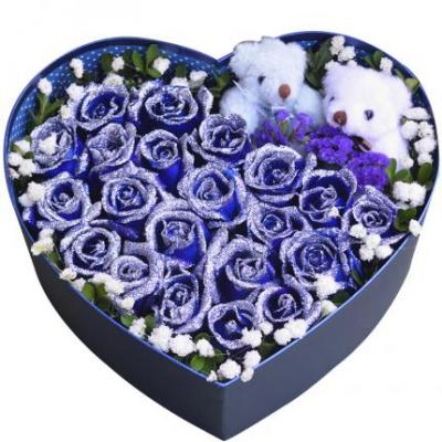 21朵蓝色妖姬花束礼盒 同城鲜花配送