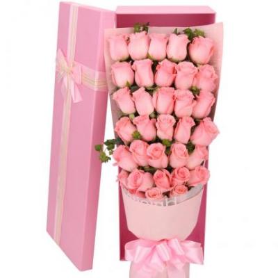 33朵戴安娜粉玫瑰花束礼盒 同城鲜花配送