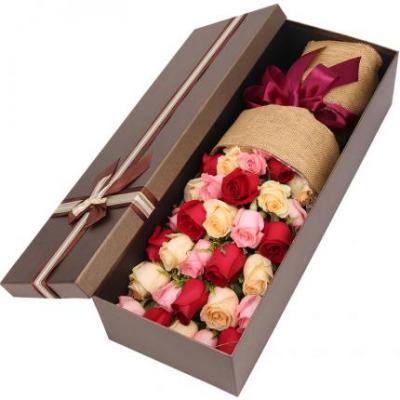 33朵混色玫瑰花束礼盒 同城鲜花配送