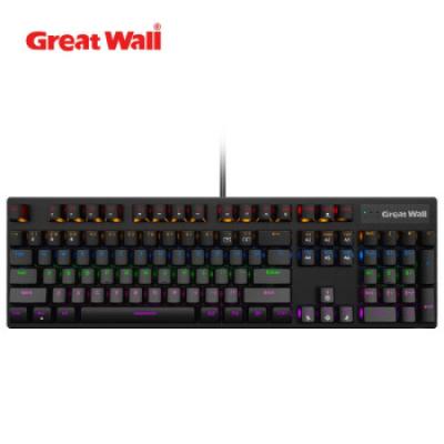 长城(Great Wall)K845有线机械键盘 全尺寸104键/全键无冲/多灯效切换/游戏键盘/铁血战士黑色/青轴