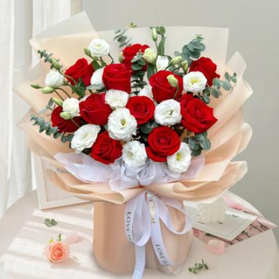 七夕情人节鲜花:烈火如歌 11枝红玫瑰+5枝白色多头洋桔梗花束