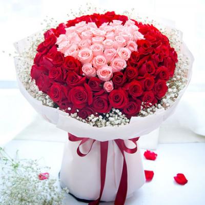 七夕情人节鲜花:用心守护 33枝戴安娜+66枝红玫瑰花束
