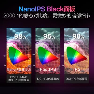 HKC 27英寸显示器 P273U MAX 4K NanoIPS Black高清屏 10Bit广色域HDR400 Type-C 90W电子书设计办公显示器 